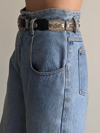 Vintage Silver Hardware & Black Leather Belt
