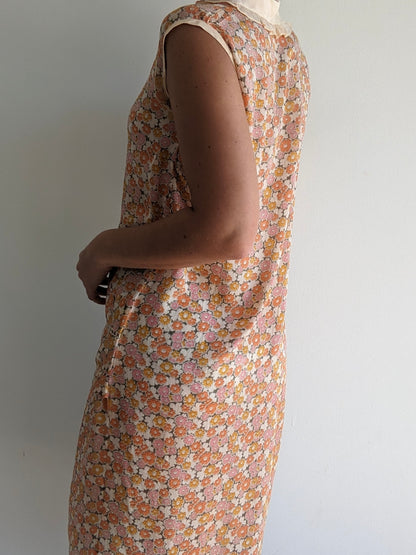 Incredible Vintage Collared Floral Silk Dress