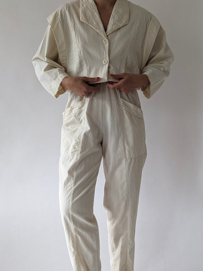 Lovely Vintage Cream Cotton Jumpsuit