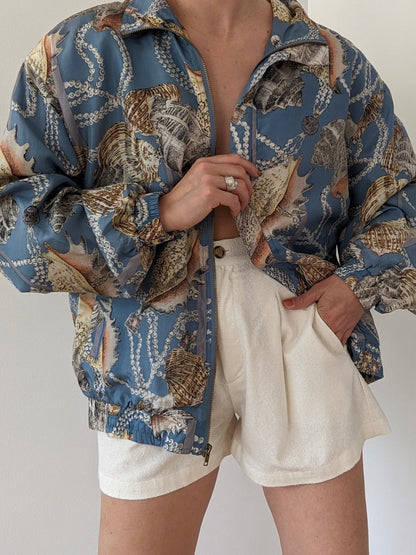 Vintage Shell Print Silk Bomber Jacket
