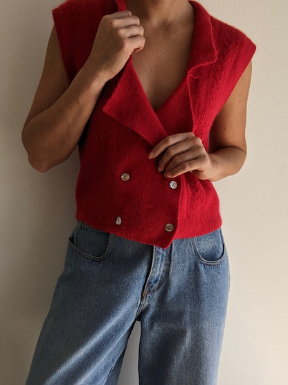 Vintage Cherry Angora Sweater Vest