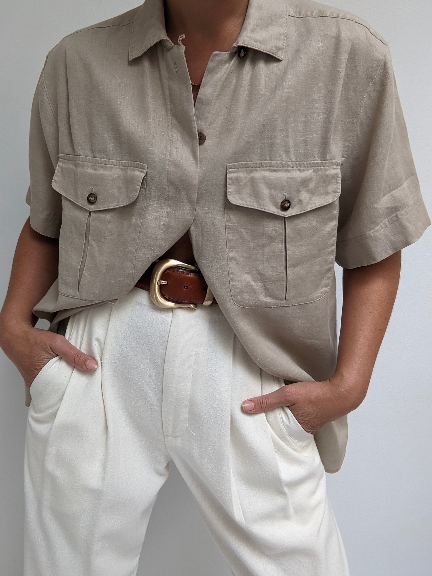 Vintage Latte Linen Blouse
