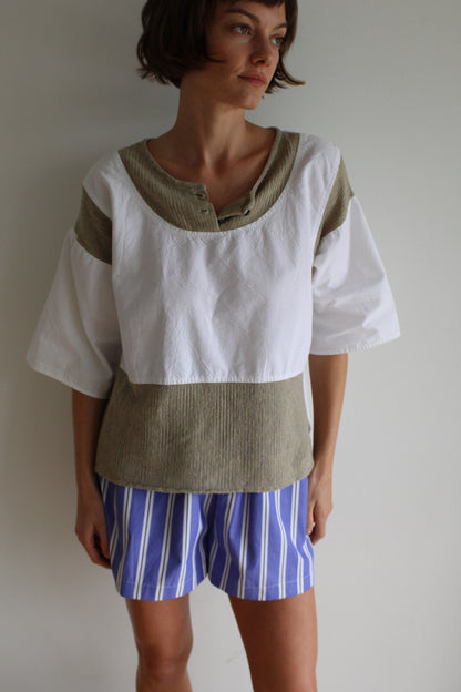 Vintage Knit-Accent Henley Tee