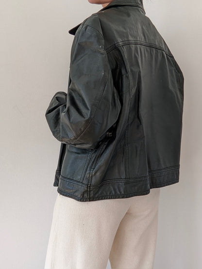 Vintage Evergreen Leather Snap Jacket