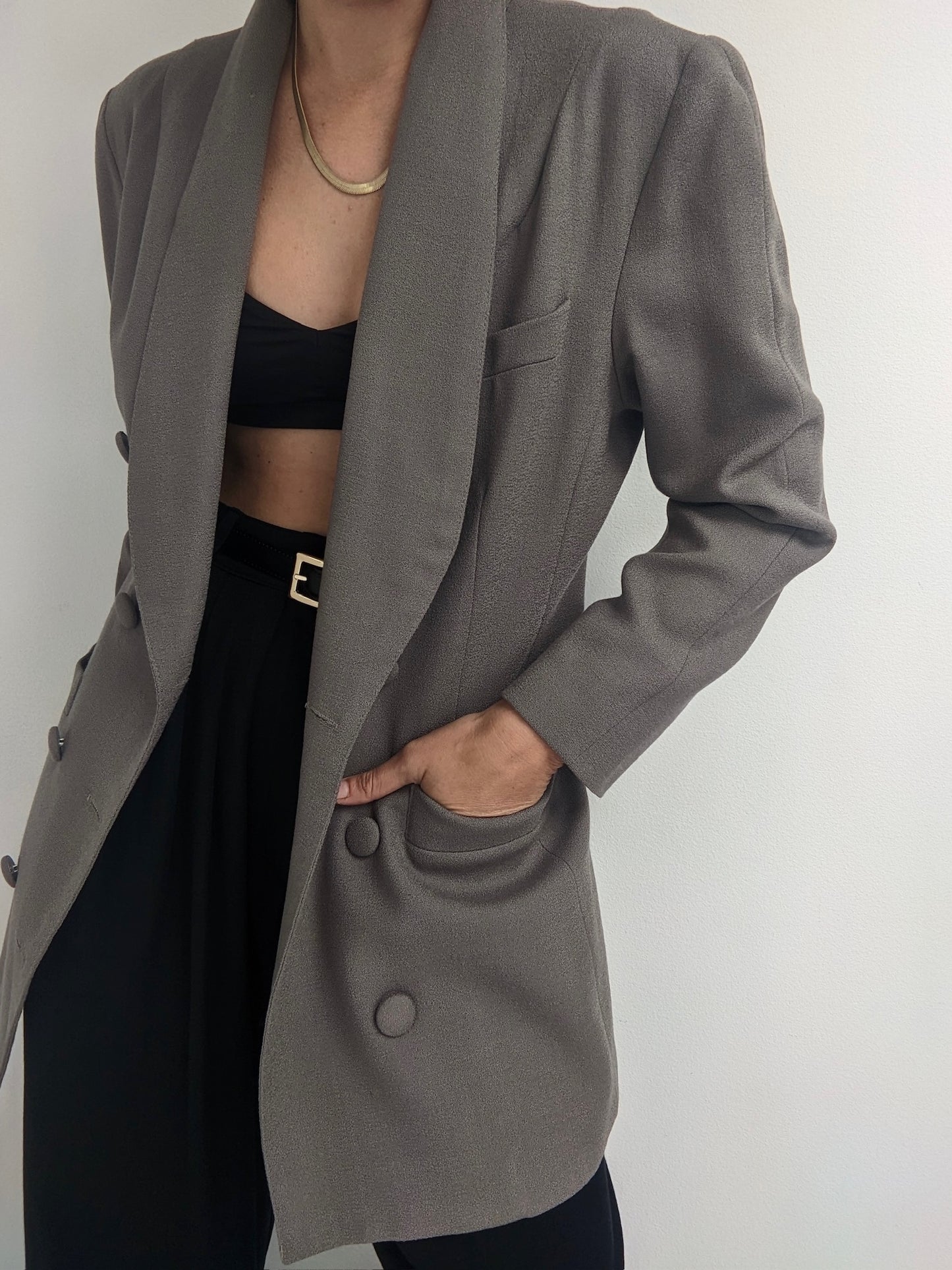 Vintage Taupe Wool Double-Breasted Blazer