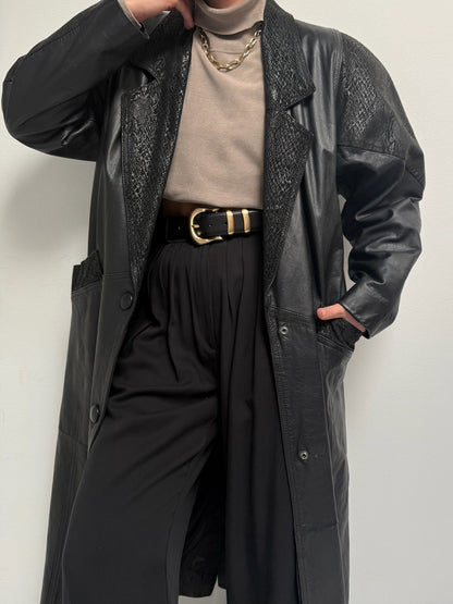 Bold Vintage Long Black Leather Coat