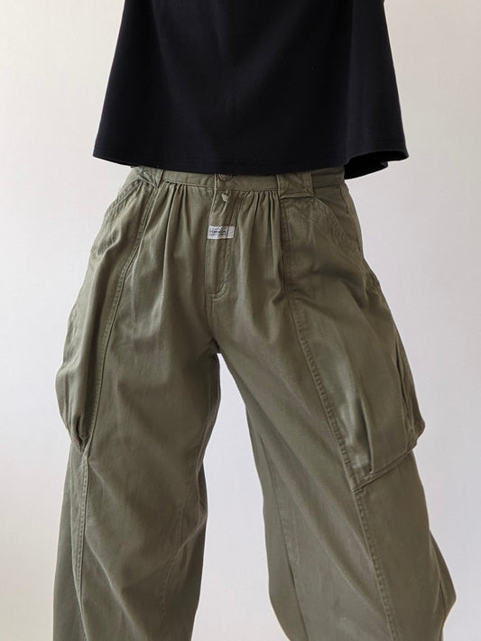 Vintage Moss Pleated Pocket Pants