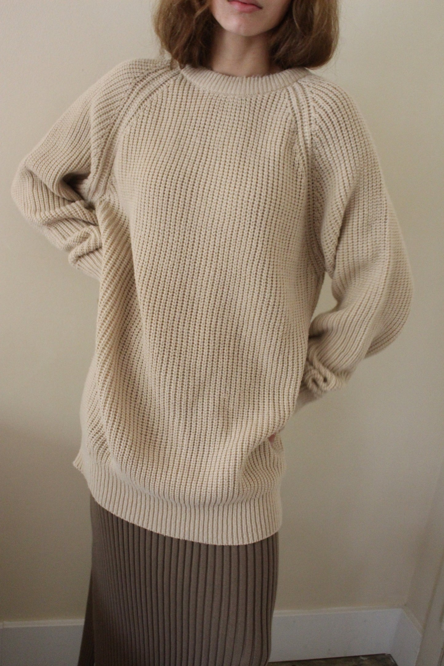 Vintage Latte Raglan Knit Sweater