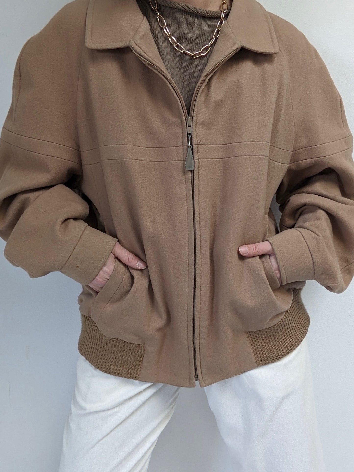 Vintage Toffee Wool Bomber Jacket