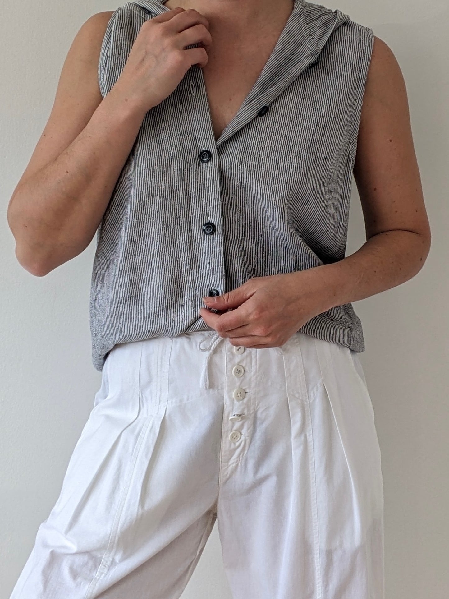 Vintage Sleeveless Striped Linen Top