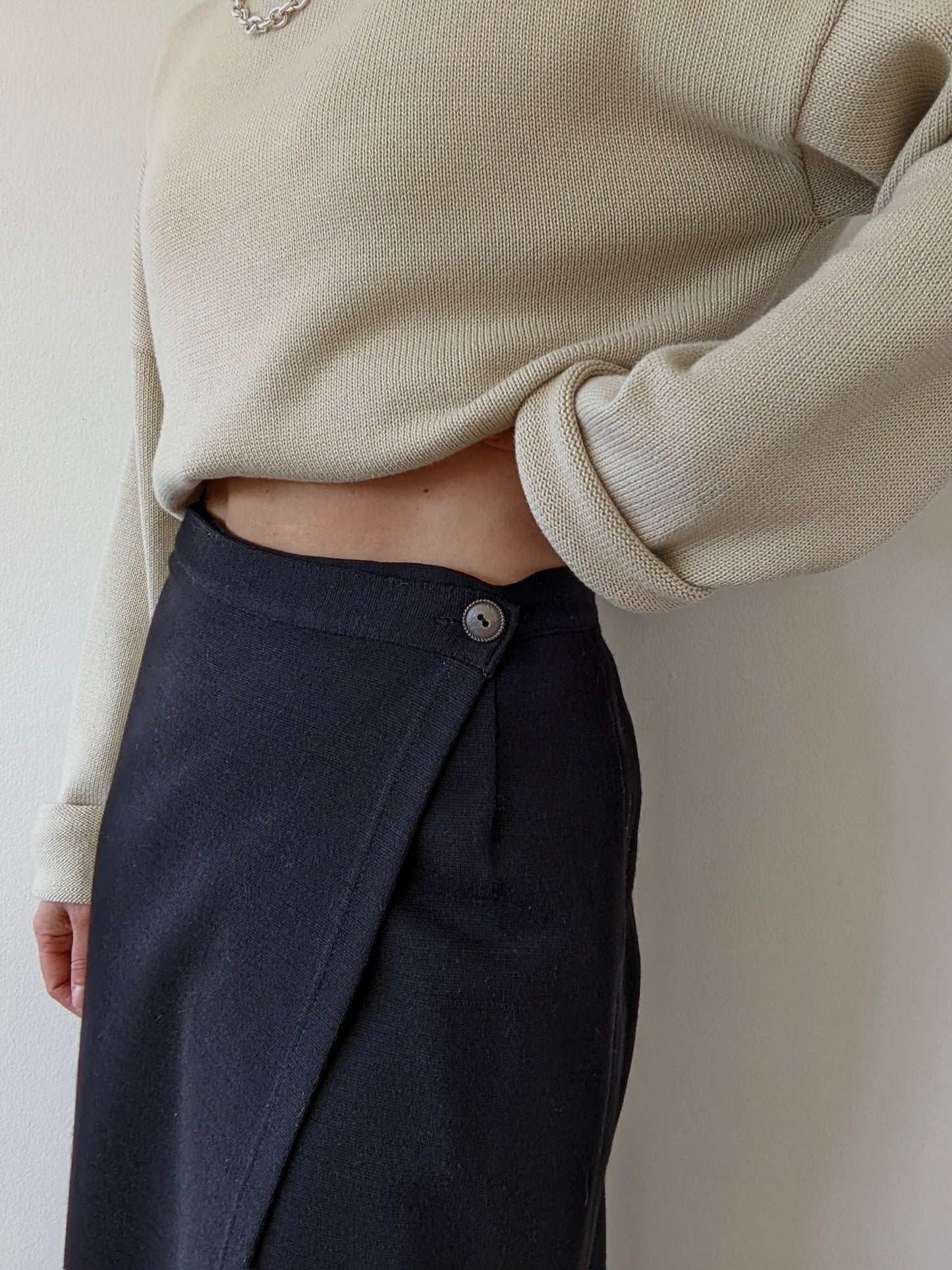 Vintage Black Knit Wrap Skirt