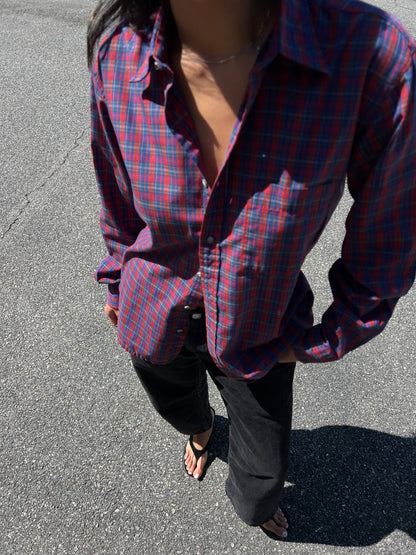 Vintage Yves Saint Laurent Crimson & Fern Plaid Button Up