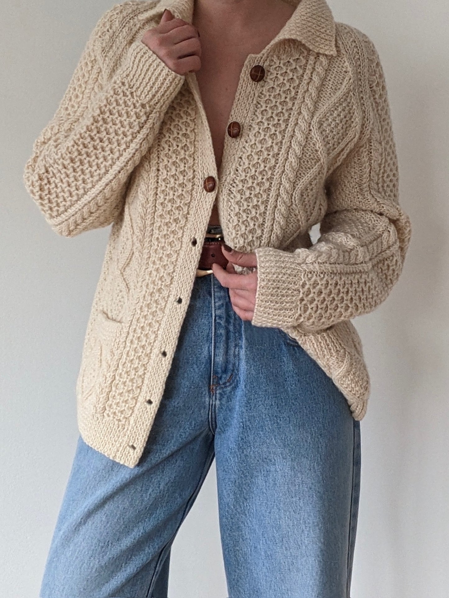 Vintage Buttercream Wool Fisherman Cardigan