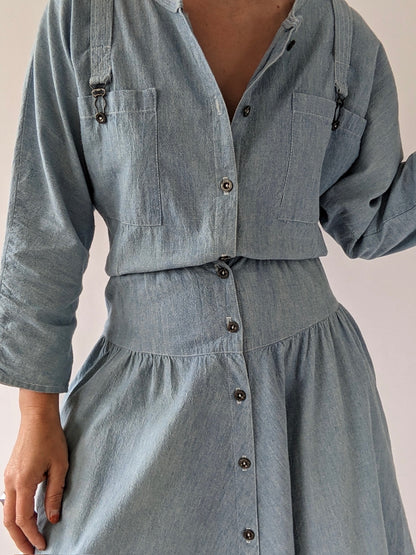 Lovely Vintage Chambray Dolman Sleeve Dress