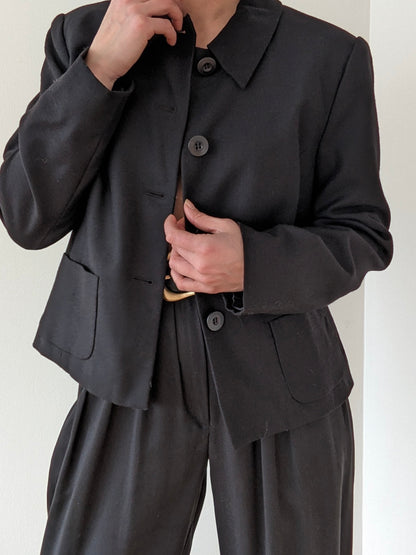 Vintage Ink Black Wool Twill Crop Jacket