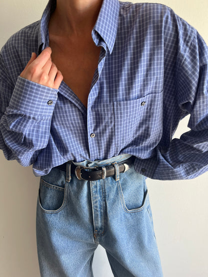 Vintage Yves Saint Laurent Blue Plaid Button Up