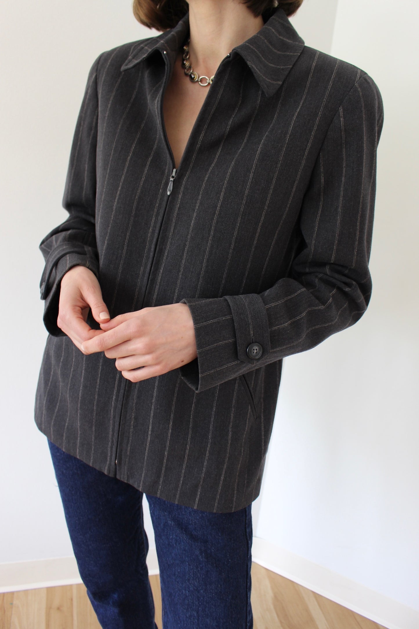 Vintage Graphite Pinstriped Wool Jacket