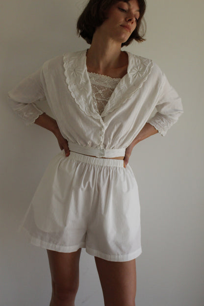 Stunning Antique Embroidered & Lace-Accent Crop