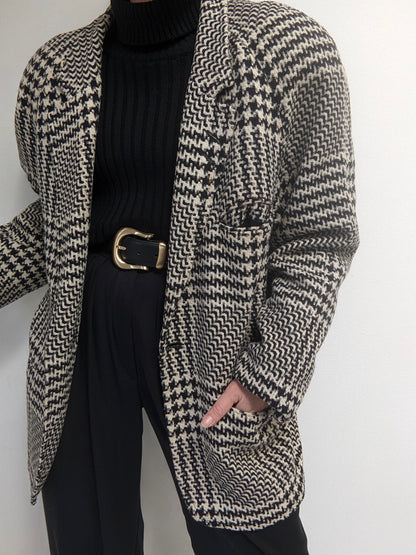 Vintage Woven Houndstooth Wool Coat