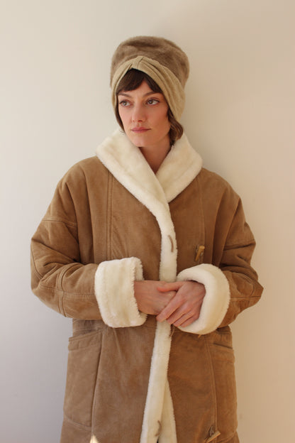 Incredible Vintage Faux Fur-Lined Suede Coat