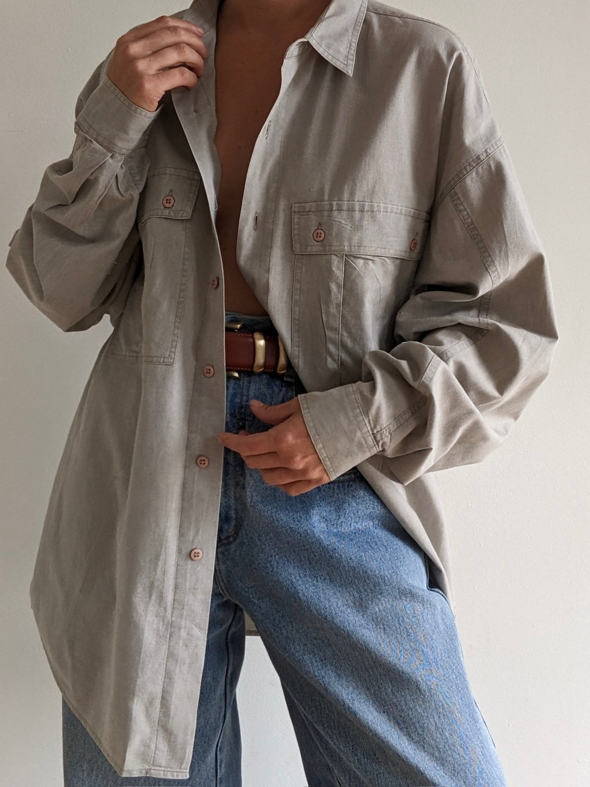 Vintage Slate Grey Pocket Button Down