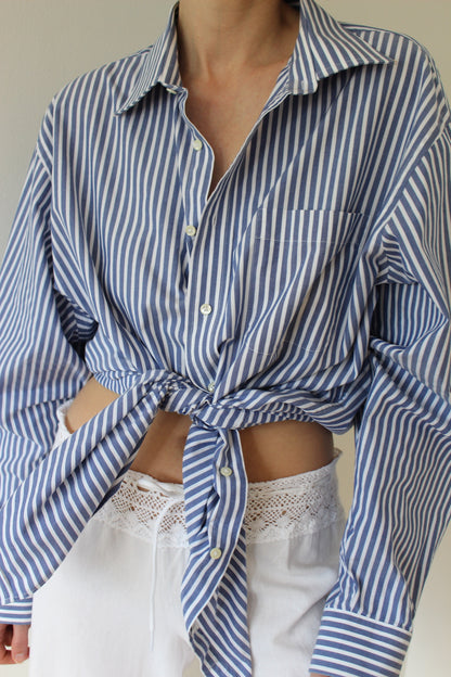 Vintage Faded Blue Striped Cotton Shirt
