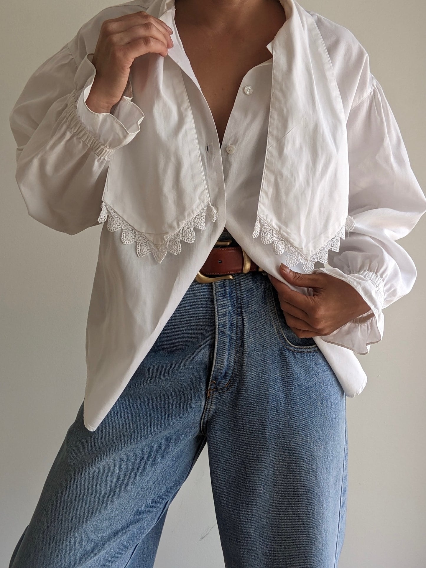Vintage Eggshell Neck Tie Blouse