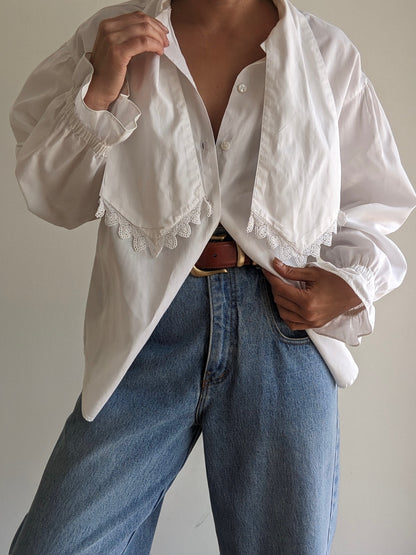 Vintage Eggshell Neck Tie Blouse