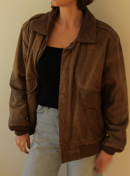 Vintage Faded Cappuccino Leather Bomber