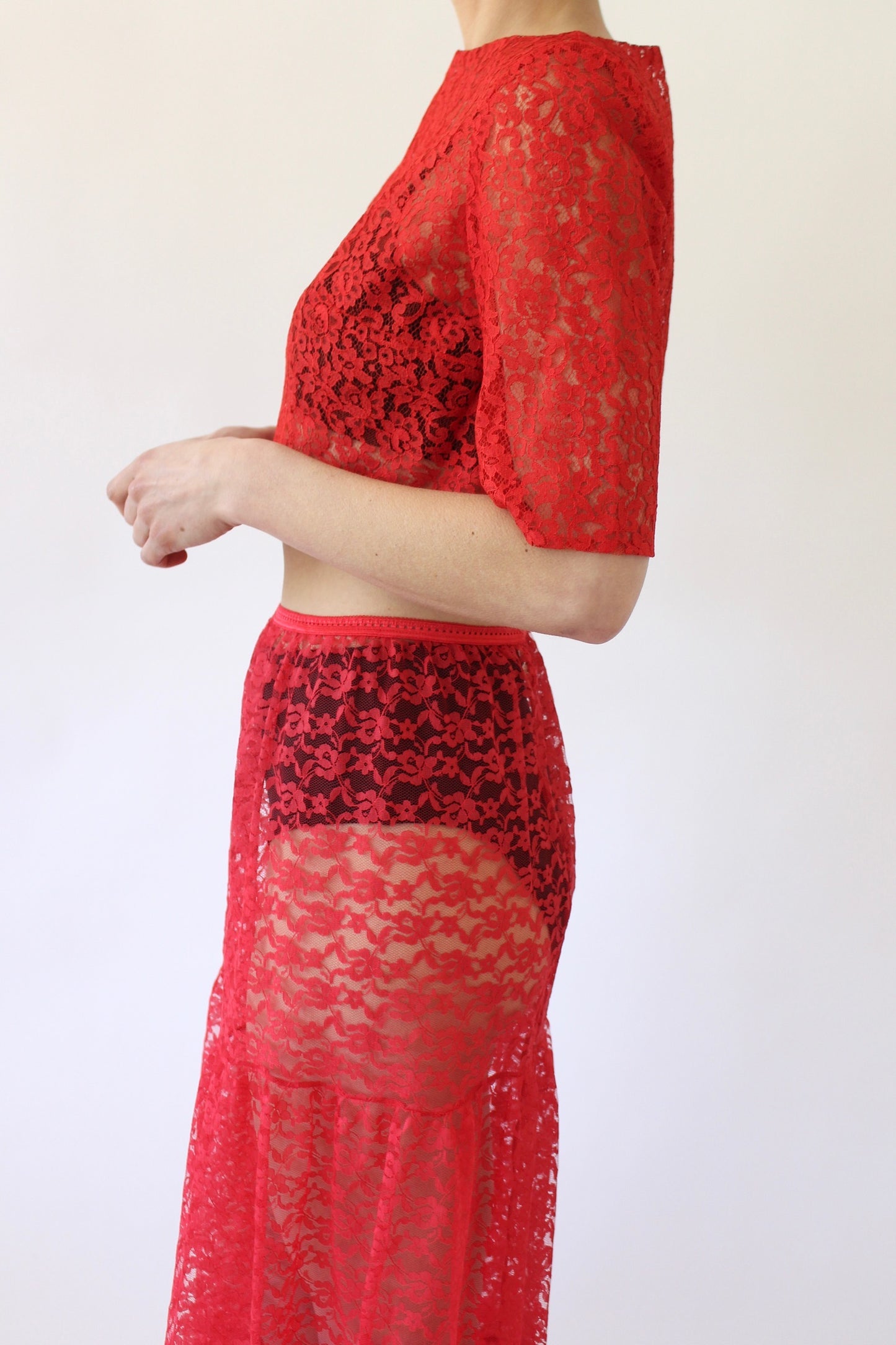 Vintage Chili Lace Crop Blouse