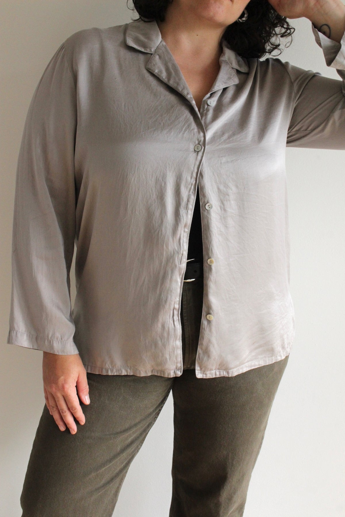 Vintage Slate Silk Charmeuse Blouse