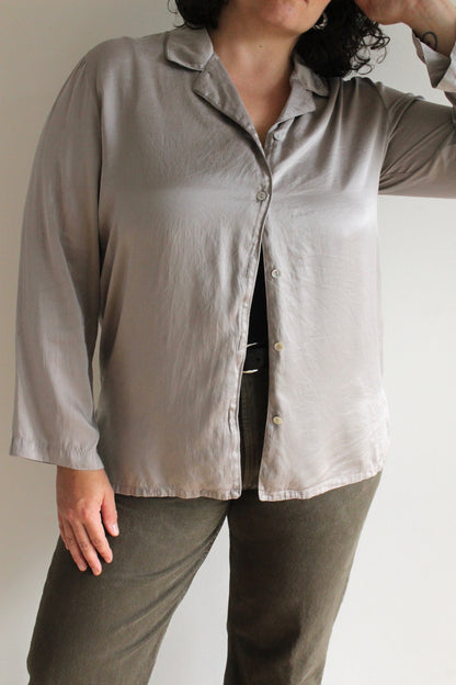 Vintage Slate Silk Charmeuse Blouse