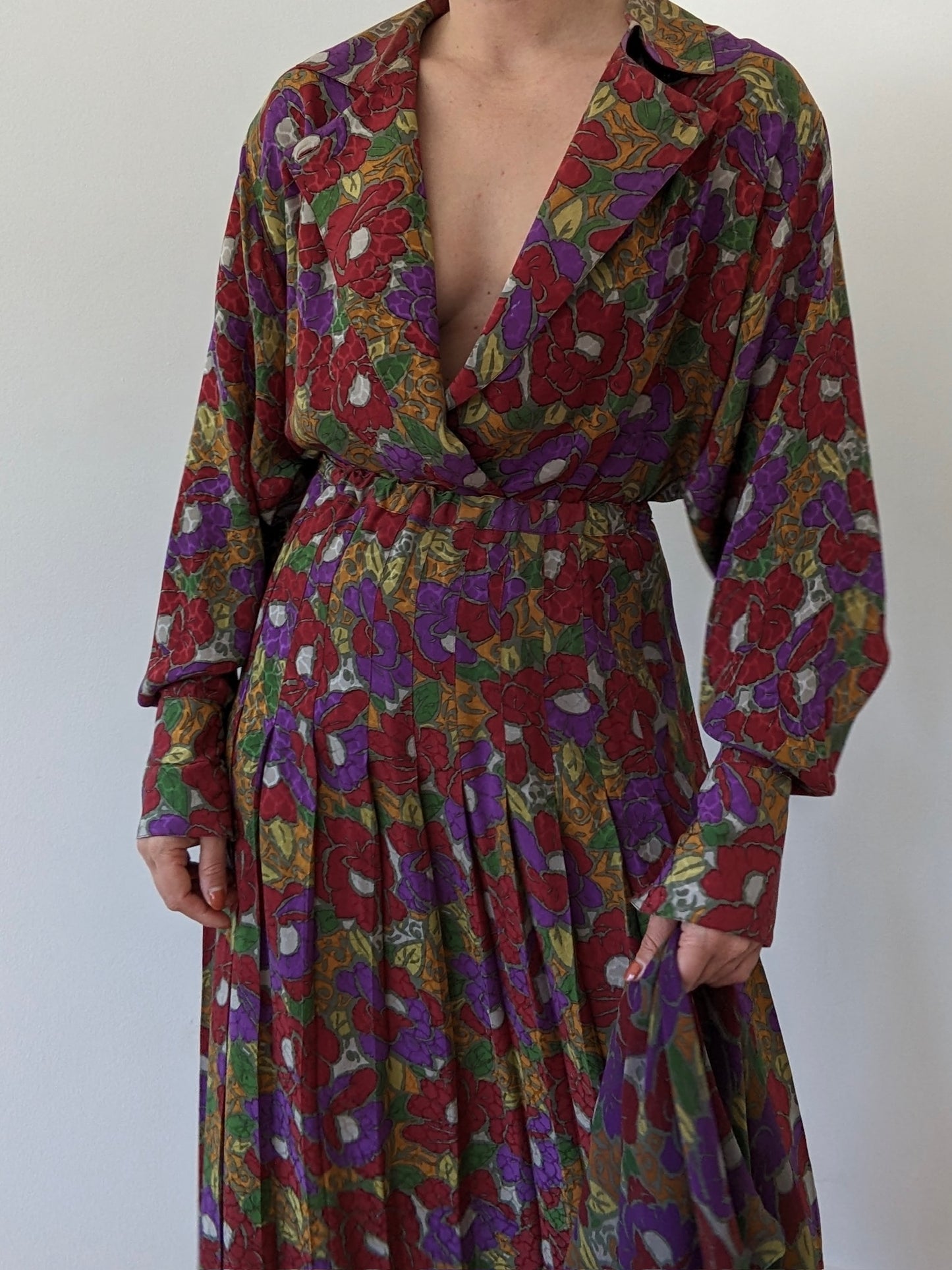 Vintage Floral Silk Skirt Set