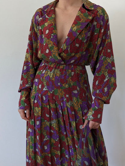 Vintage Floral Silk Skirt Set