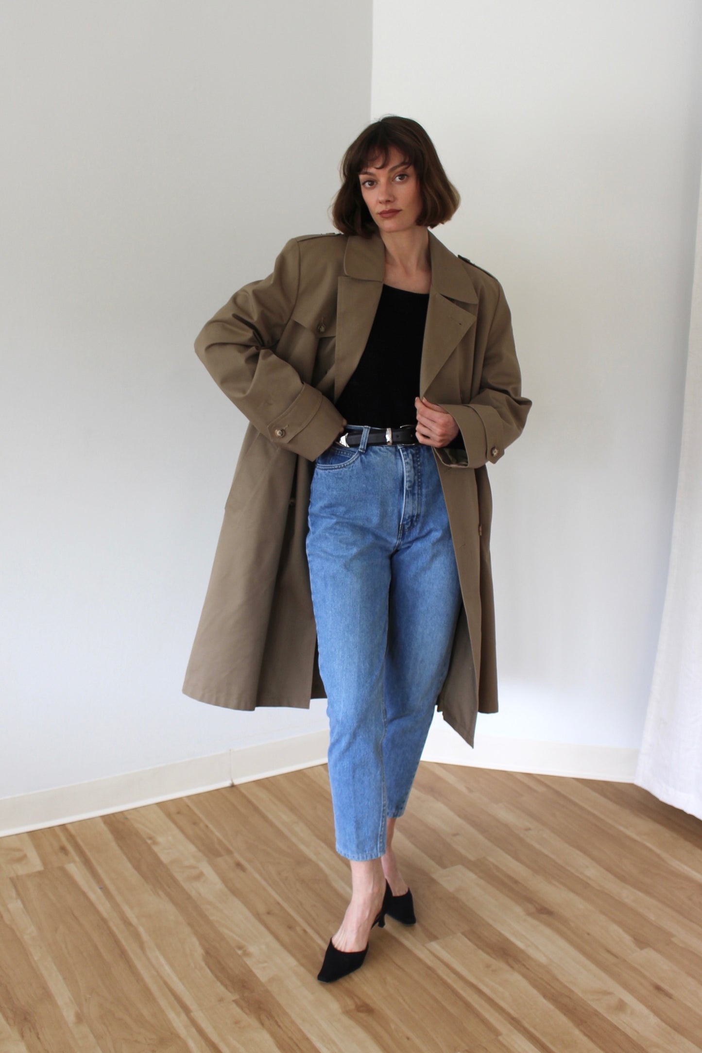 Vintage Belted Khaki Twill Trench Coat