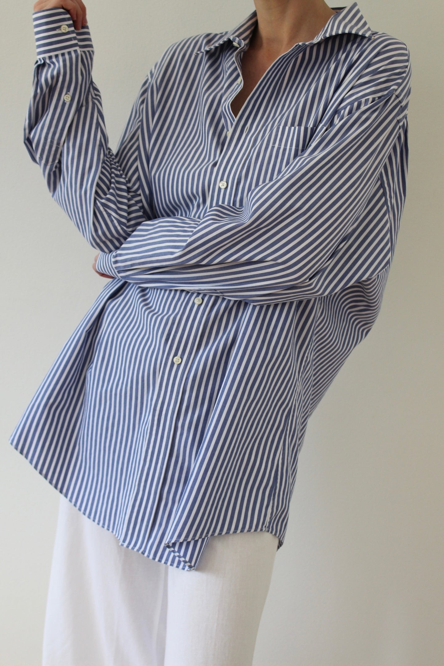 Vintage Faded Blue Striped Cotton Shirt