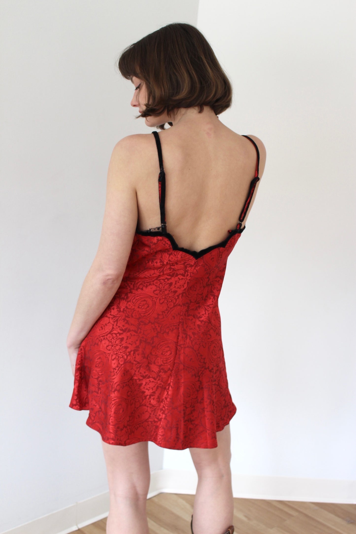 Vintage Victoria's Secret Crimson Floral Slip