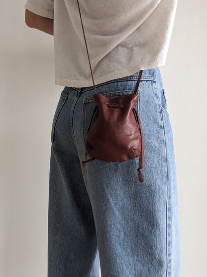 Vintage Petite Drawstring Leather Pouch Bag