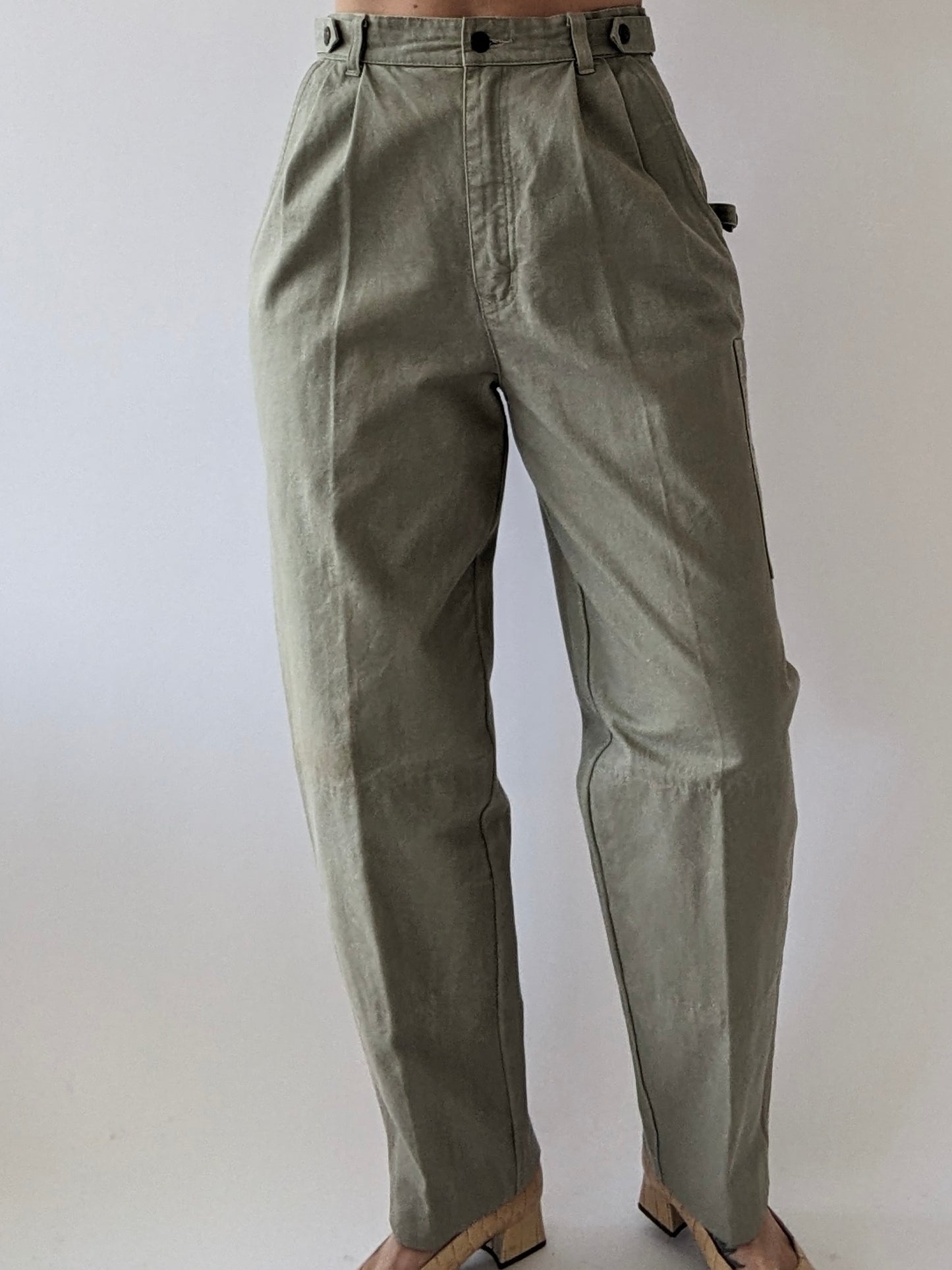 Vintage Stone Pleated Cargo Trousers