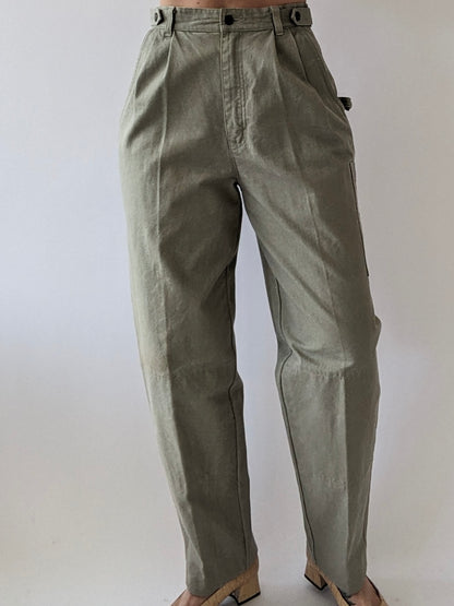 Vintage Stone Pleated Cargo Trousers