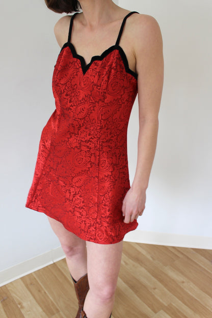 Vintage Victoria's Secret Crimson Floral Slip