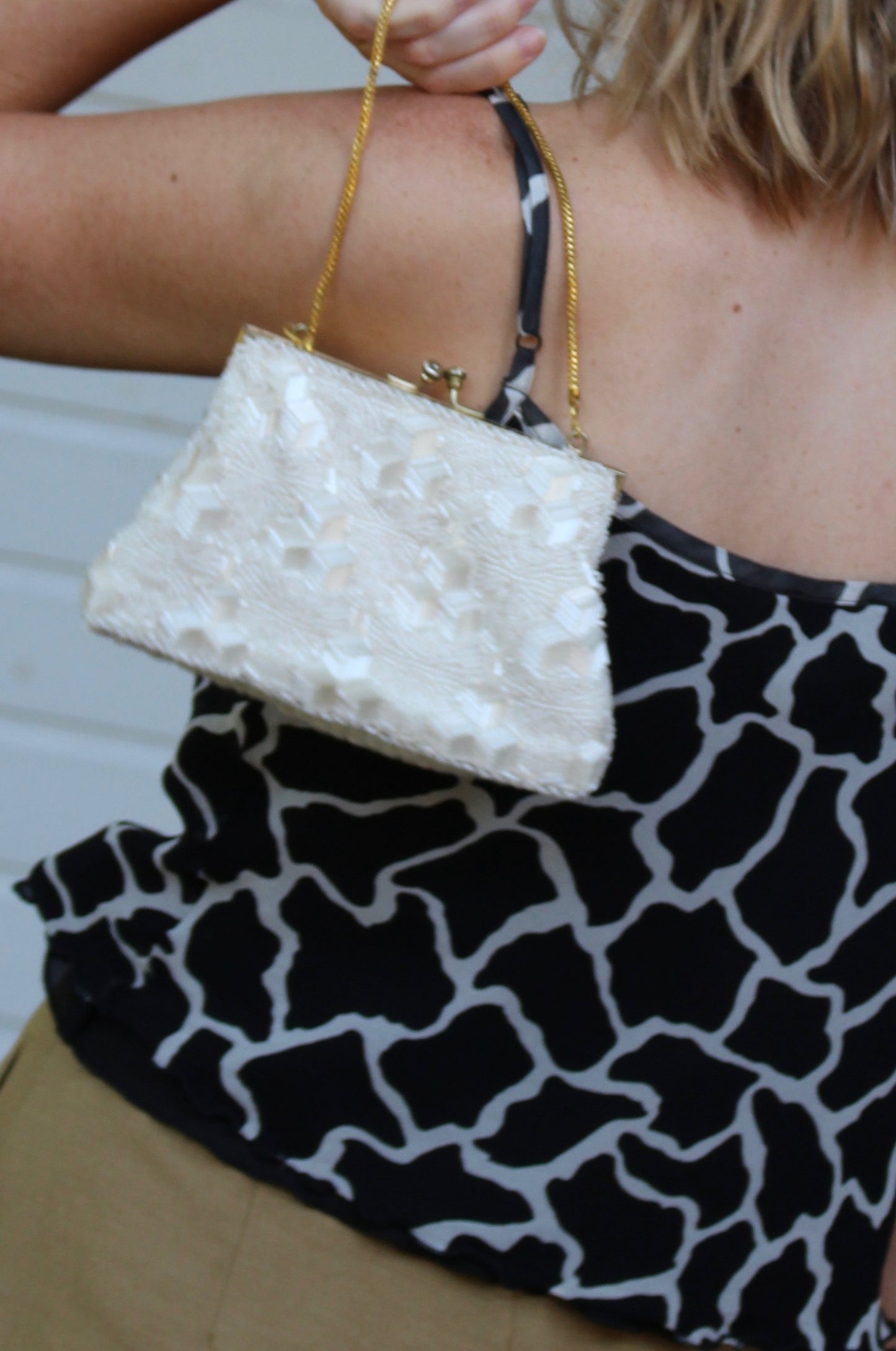 Petite Vintage Ivory Beaded Handbag
