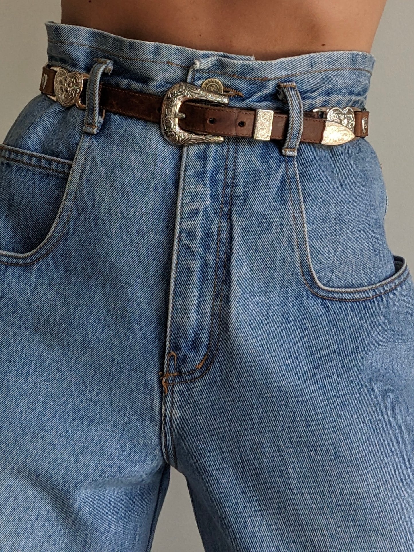 Rare Vintage Leather & Silver Heart Link Belt