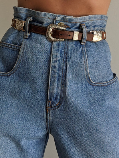 Rare Vintage Leather & Silver Heart Link Belt