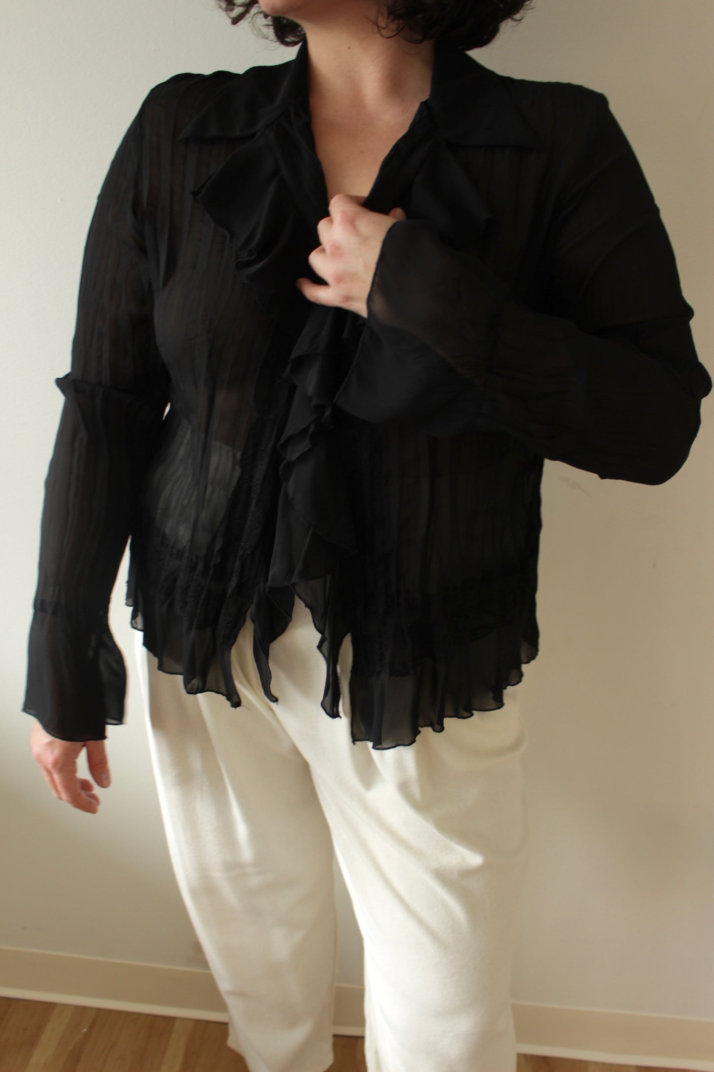 Vintage Onyx Ruffled & Lace Blouse