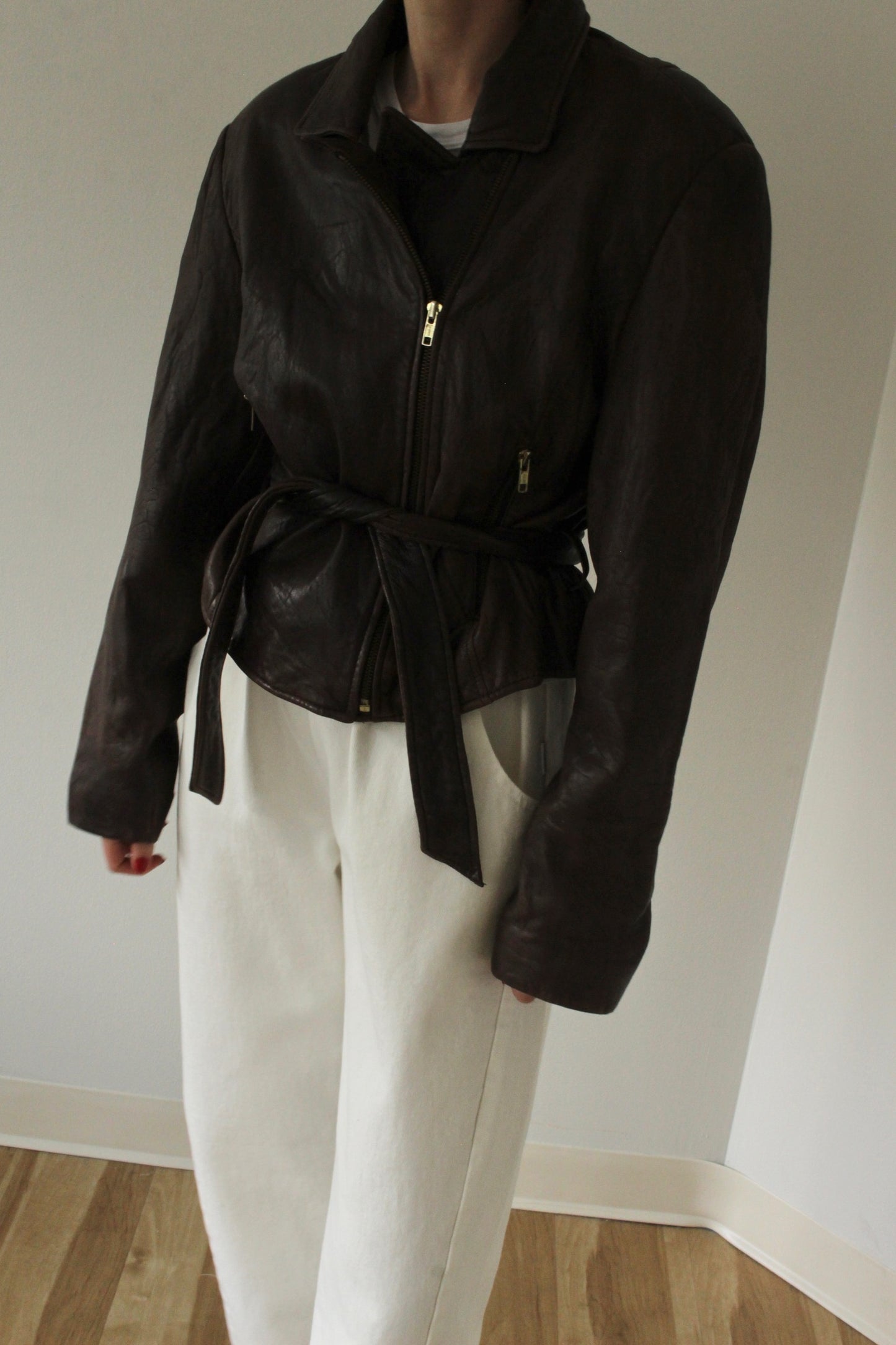 Incredible Vintage Chestnut Belted Leather Jacket