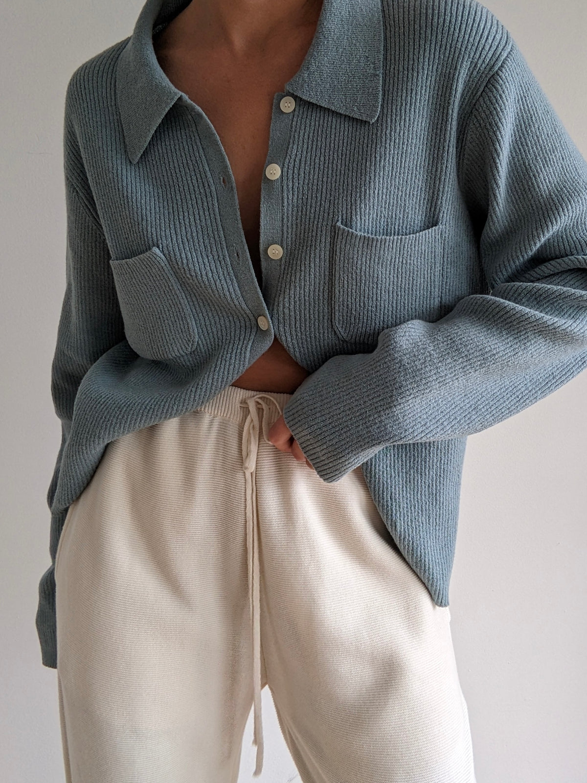 Vintage Sky Blue Merino Wool Cardigan