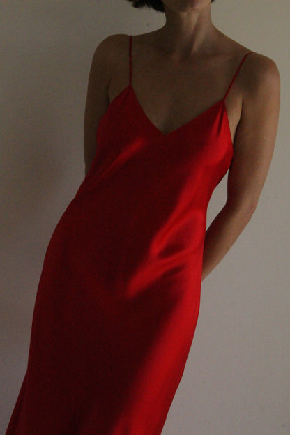 Vintage Rose Red Satin Silk Slip