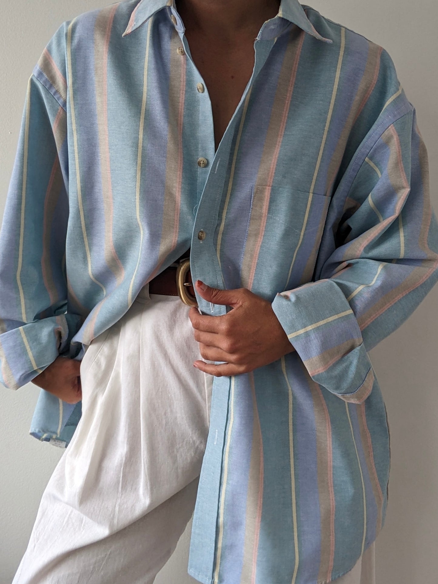 Vintage Pastel Striped Button-Down Shirt