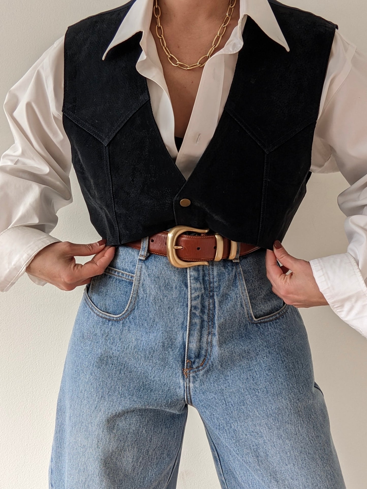 Vintage Midnight Suede Snap Vest